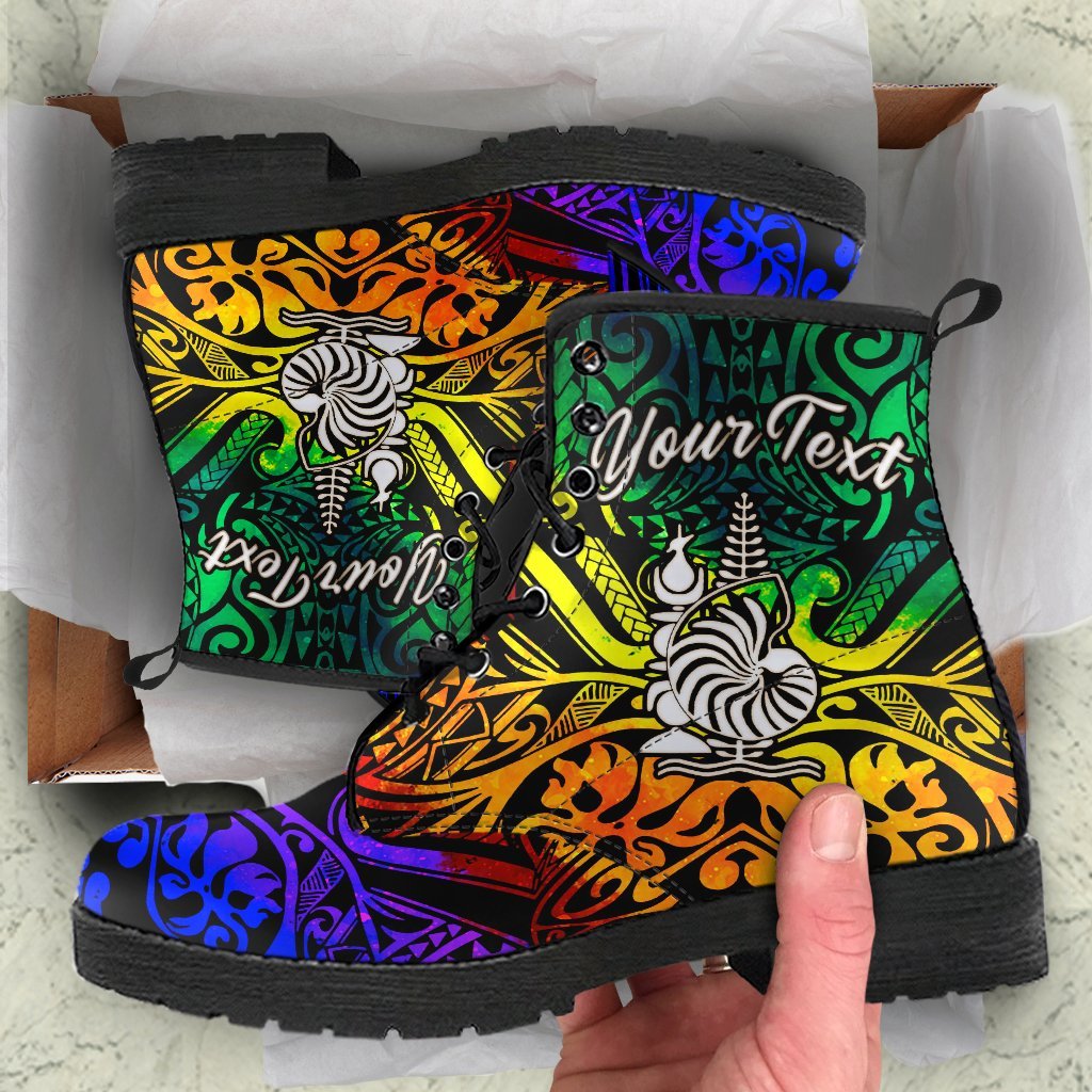 New Caledonia Custom Personalised Leather Boots - Rainbow Polynesian Pattern Rainbow - Polynesian Pride