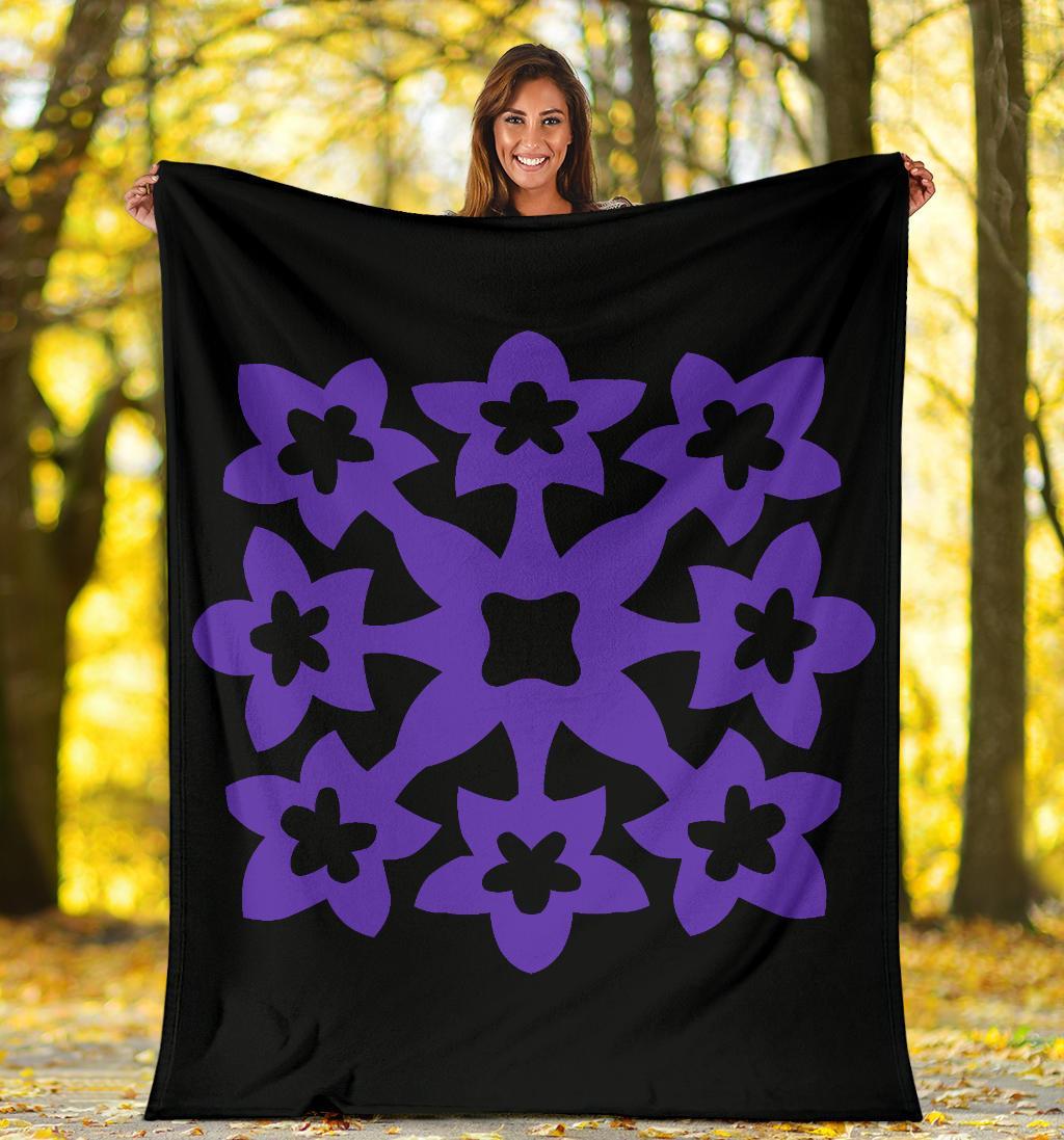 Hawaiian Premium Blanket Royal Pattern - Black And Purple - A1 Style - Polynesian Pride