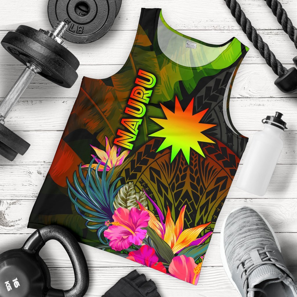 Nauru Polynesian Men's Tank Top - Hibiscus and Banana Leaves Reggae - Polynesian Pride