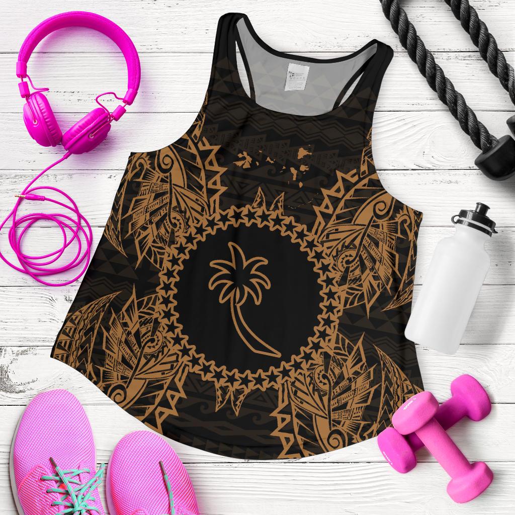 Chuuk Polynesian Women Tank Top Map Gold - Polynesian Pride