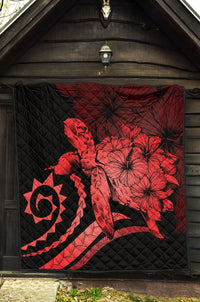 Hawaii Turtle Hibiscus Polynesian Vintage Premium Quilt - Blue - Polynesian Pride