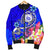 Hawaii Polynesian Men's Bomber Jacket - Hawaii Seal With Turtle Plumeria (Blue) - Polynesian Pride