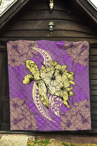 Hawaii Polynesian Turtle Hibiscus Premium Quilt - Yellow - Polynesian Pride