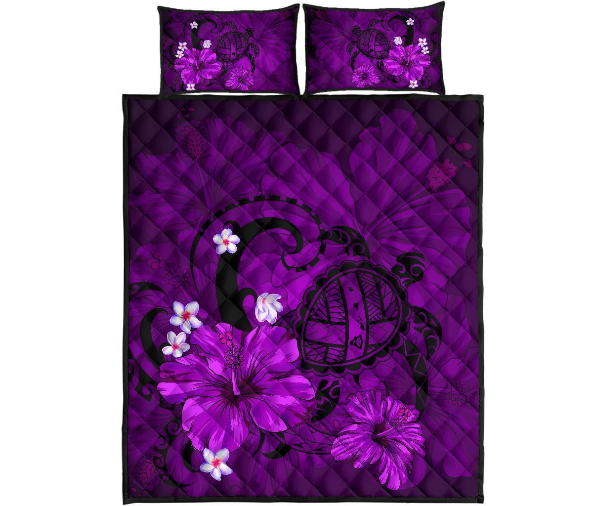 Hawaii Turtle Poly Tribal Quilt Bed Set - Purple Art - Polynesian Pride