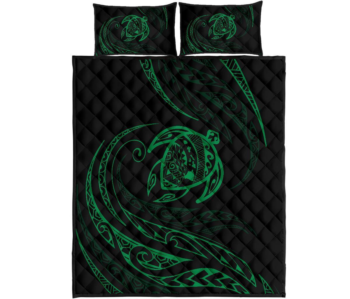 Hawaii Turtle Quilt Bed Set - Green - Frida Style Black - Polynesian Pride