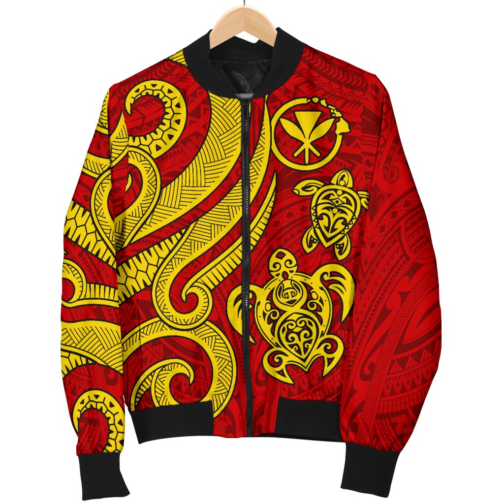 Polynesian Hawaii (Kanaka Maoli) Men Bomber Jacket - Red Tentacle Turtle - Polynesian Pride