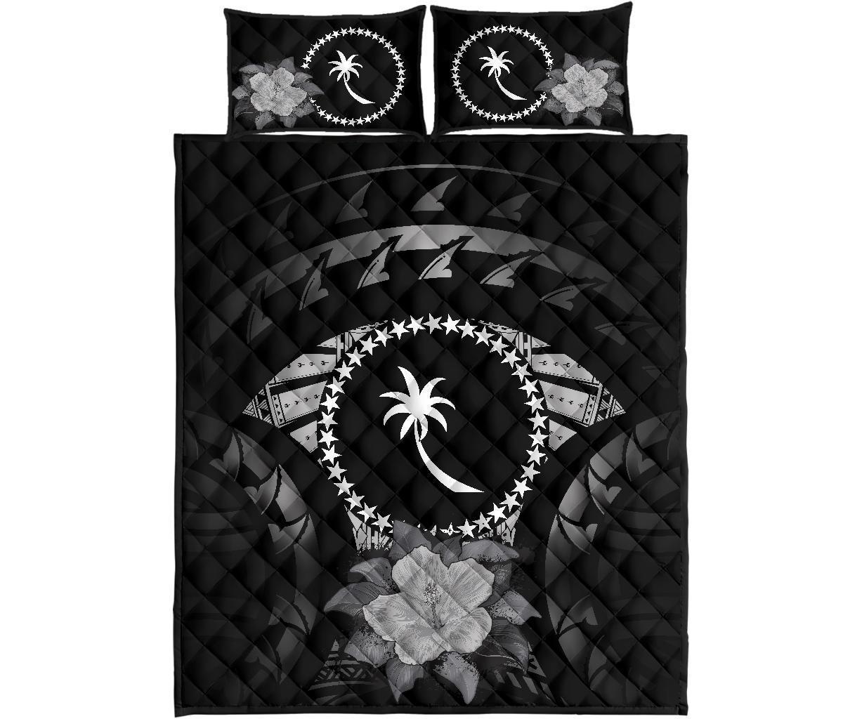 Chuuk Polynesian Quilt Bed Set Hibiscus Gray - Polynesian Pride