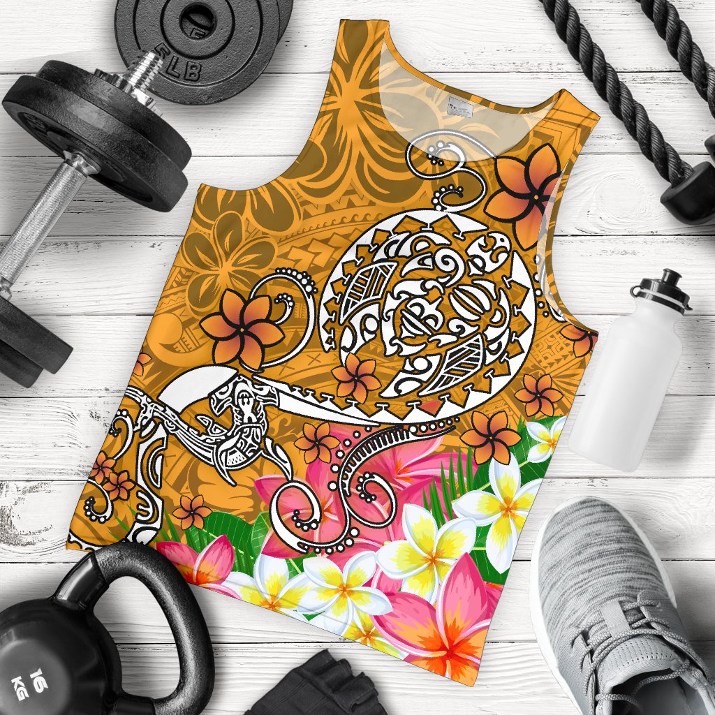Polynesian Men's Tank Top - Turtle Plumeria Gold Color Gold - Polynesian Pride