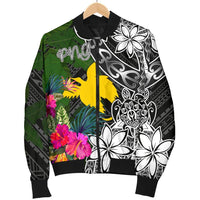 Papua New Guinea Men Bomber Jacket - Turtle Plumeria Banana Leaf - Polynesian Pride