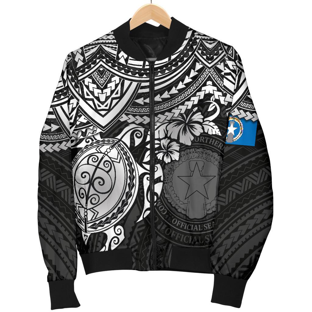 Northern Mariana Islands Polynesian Bomber Jacket (Men) - White Turtle - Polynesian Pride