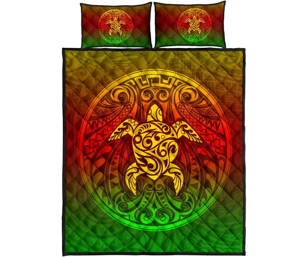 Kanaka Maoli Turtle Polynesian Quilt Bed Set Black - Polynesian Pride