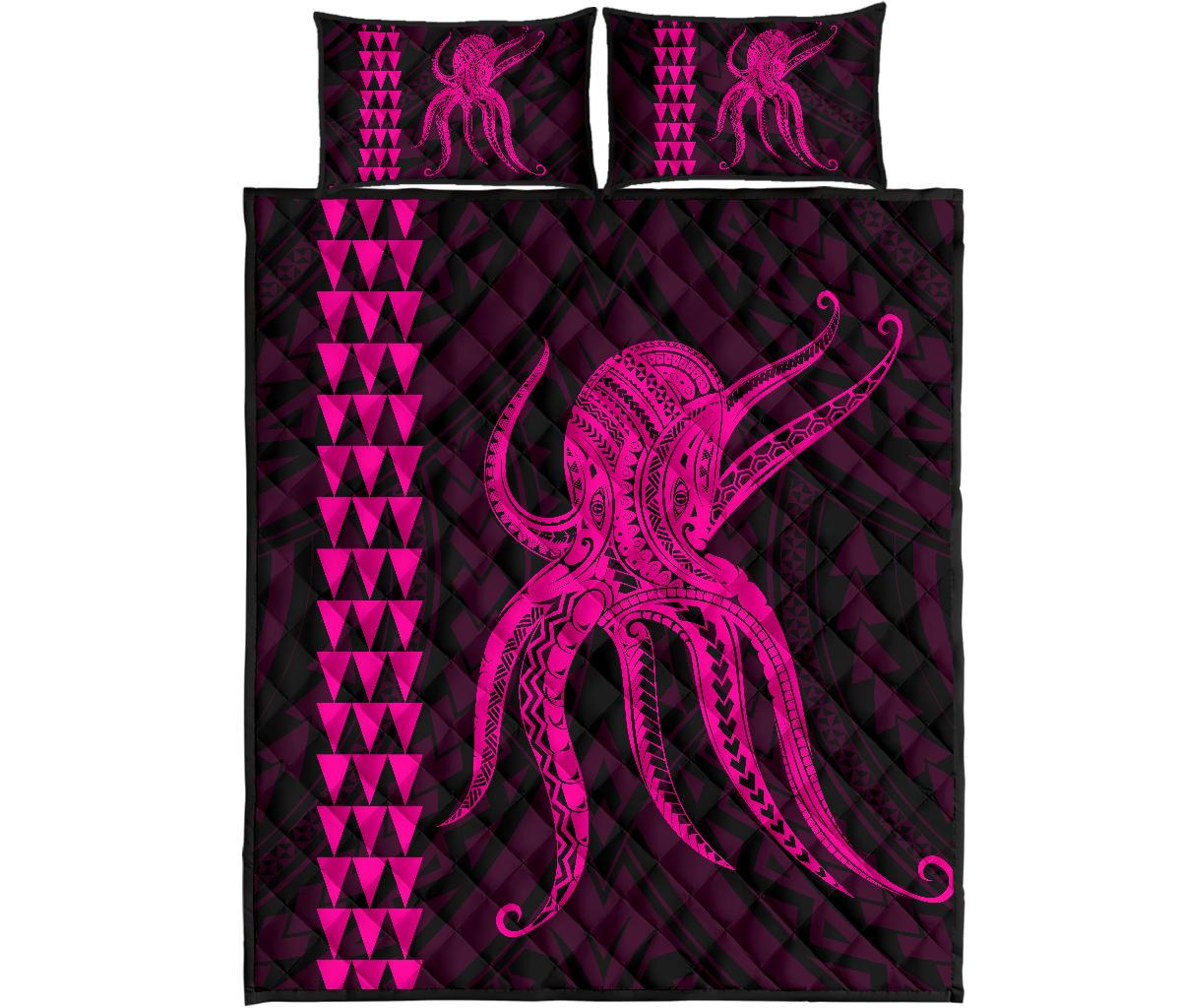 Hawaii Octopus KaKau Polynesian Quilt Bed Set - Pink Art - Polynesian Pride