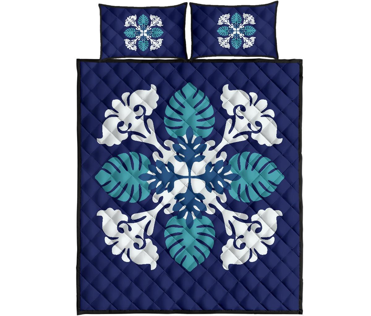 Hawaiian Quilt Bed Set Royal Pattern - Dark Blue Blue - Polynesian Pride