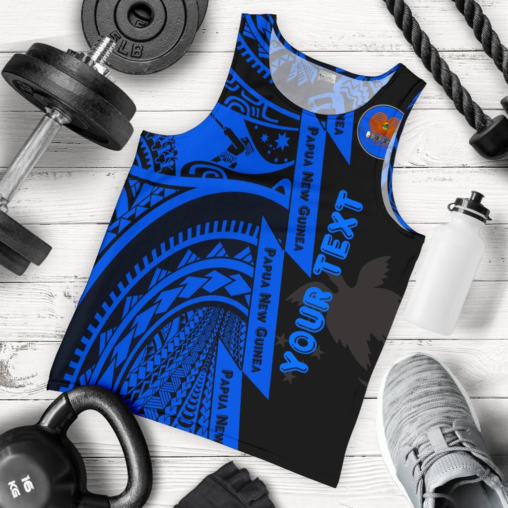 (Custom Personalised) Polynesian Guinea Men's Tank Top - Moana Maui Tattoo With Coat Of Arm Guinea Blue Blue - Polynesian Pride