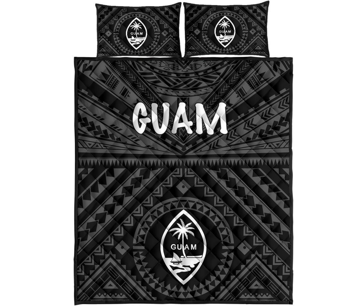 Guam Quilt Bed Set - Guam Seal With Polynesian Tattoo Style (Black) - Polynesian Pride