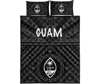 Guam Quilt Bed Set - Guam Seal With Polynesian Tattoo Style (Black) - Polynesian Pride