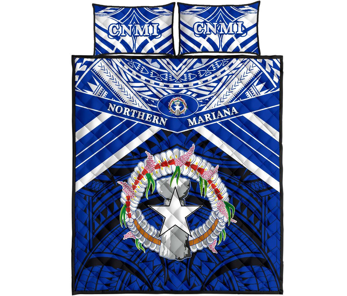 Northern Mariana Islands Rugby Quilt Bed Set Spirit - Cnmi Blue - Polynesian Pride