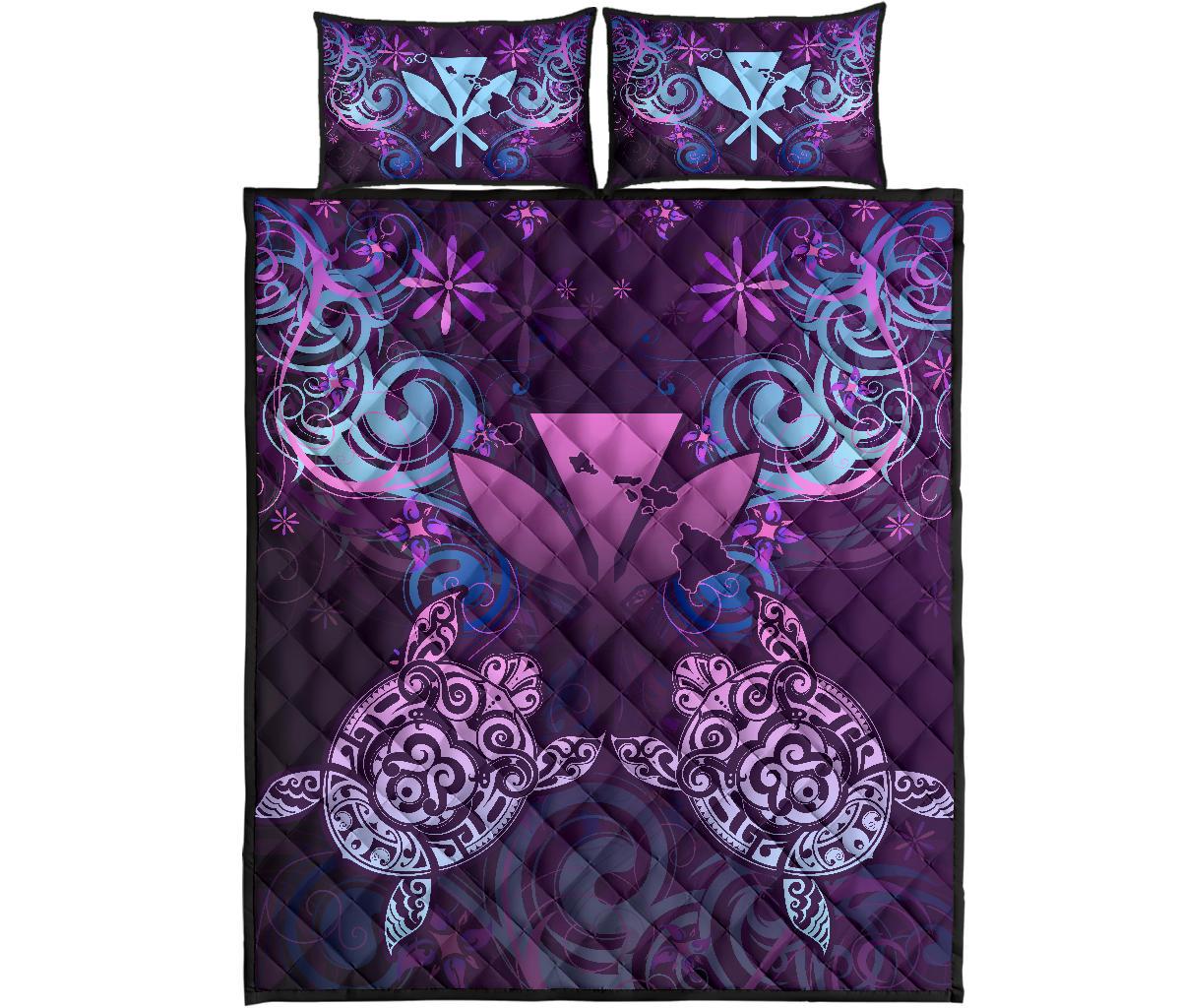 Hawaii Turtle Kanaka Maoli Quilt Bed Set - Tea Style - AH - Polynesian Pride