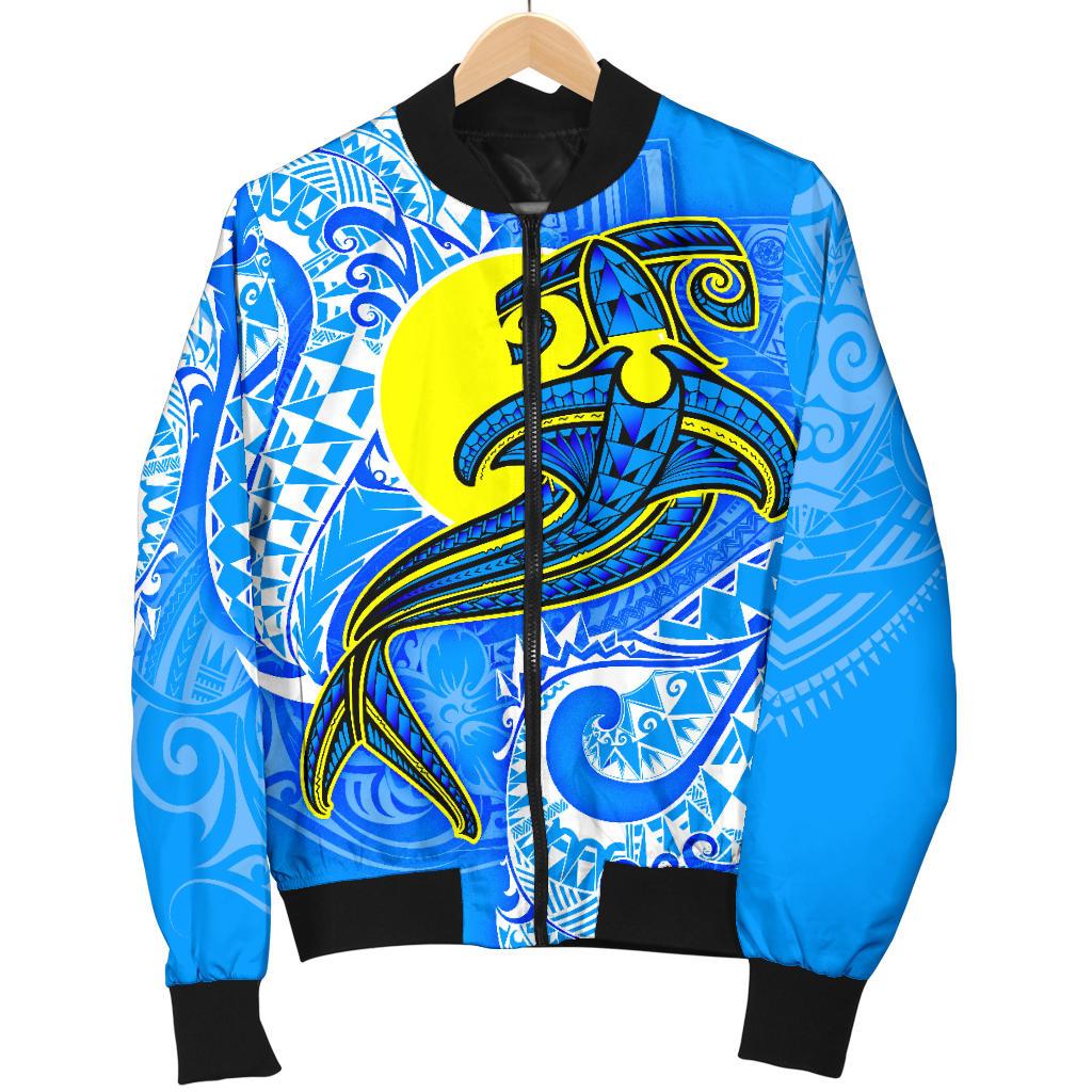 Palau Polynesian Men's Bomber Jacket - Palau Flag with Polynesian Tattoo - Polynesian Pride