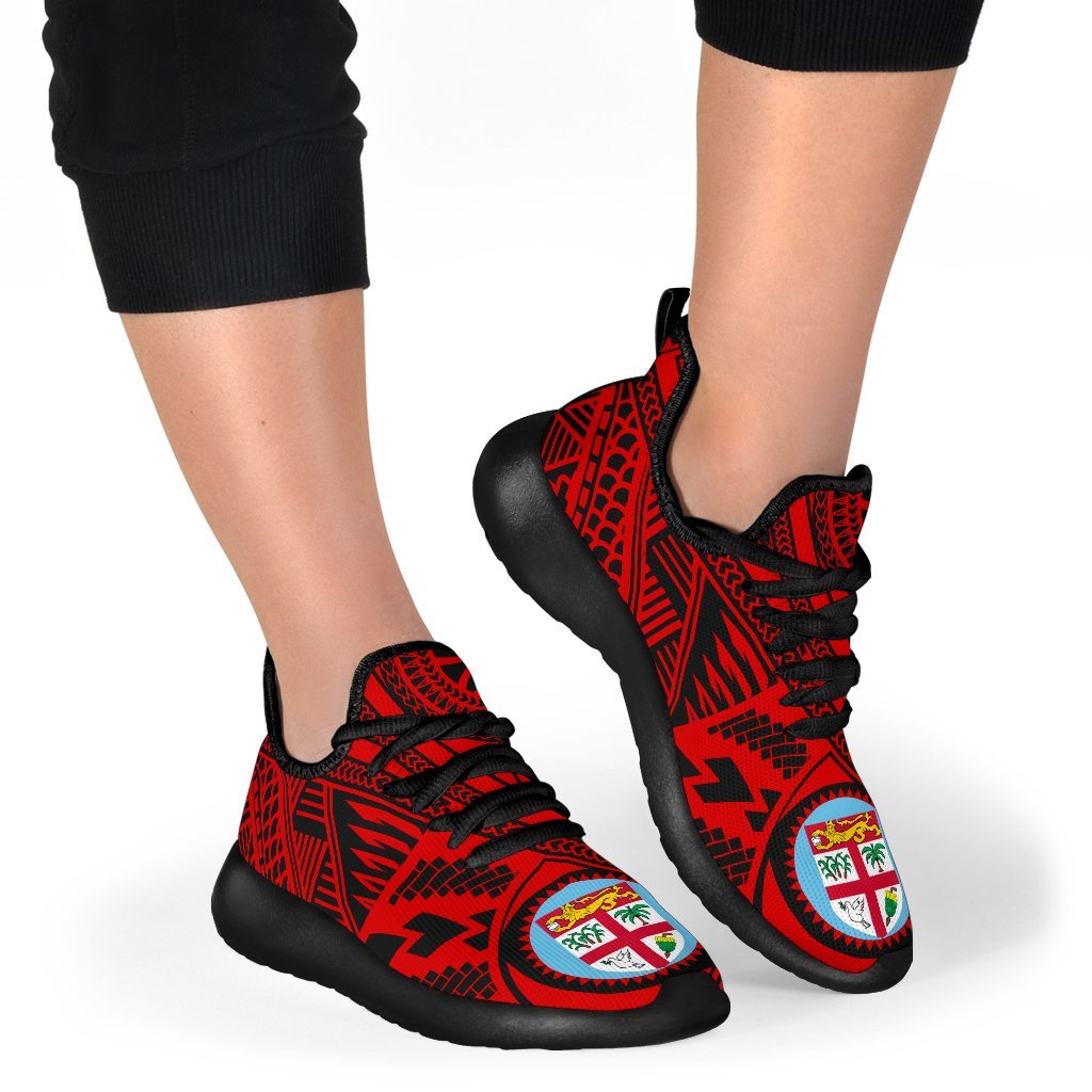 Fiji Polynesian Tattoo Mesh Knit Sneakers Red - Polynesian Pride