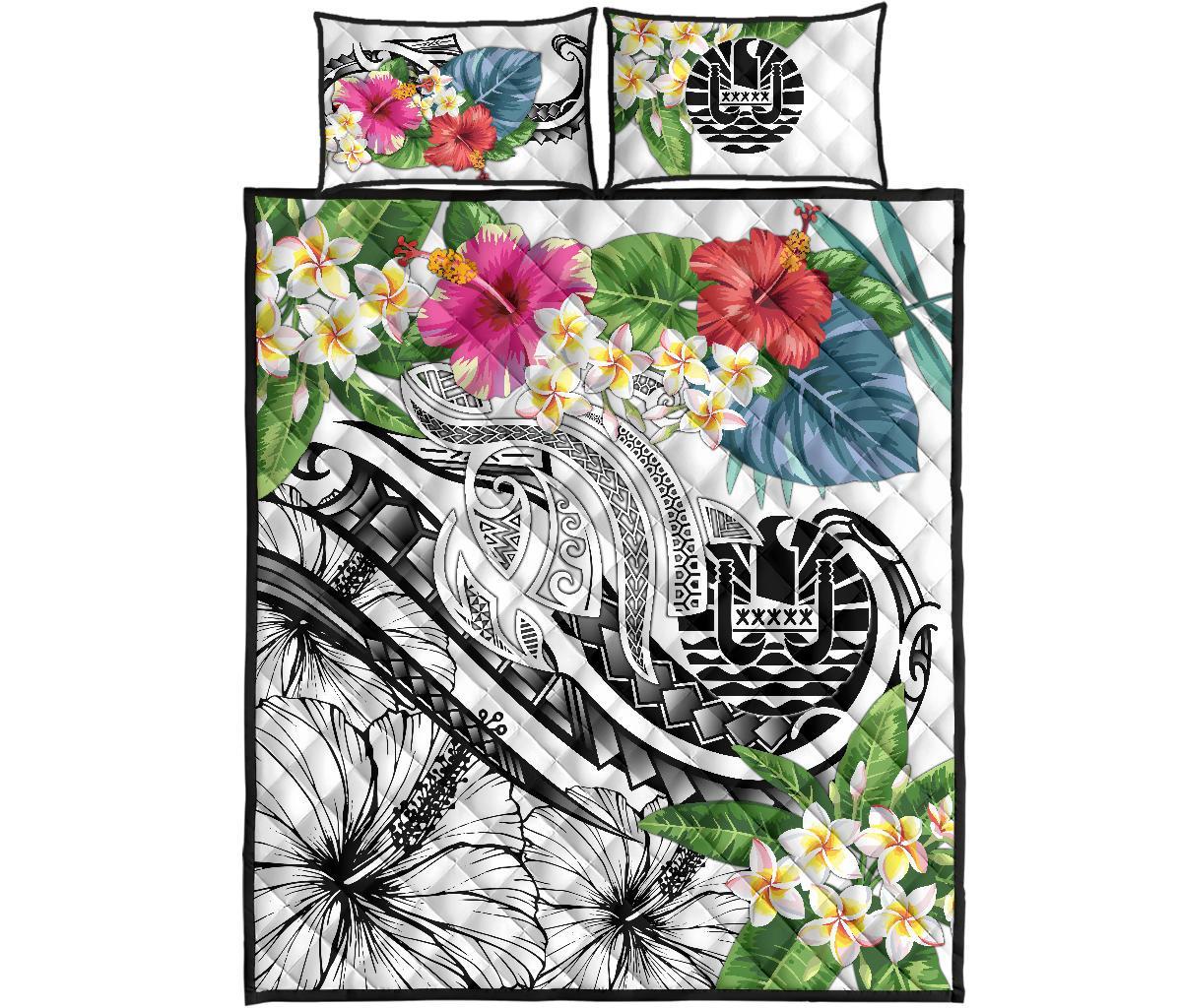 Tahiti Polynesian Quilt Bed Set - Summer Plumeria (White) - Polynesian Pride
