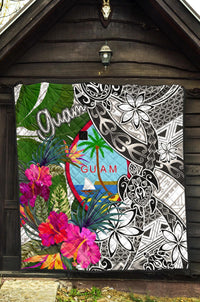 Guam Premium Quilt White - Turtle Plumeria Banana Leaf - Polynesian Pride