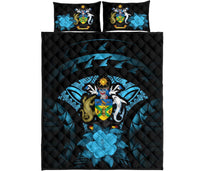 Solomon Islands Polynesian Quilt Bed Set Hibiscus Blue - Polynesian Pride