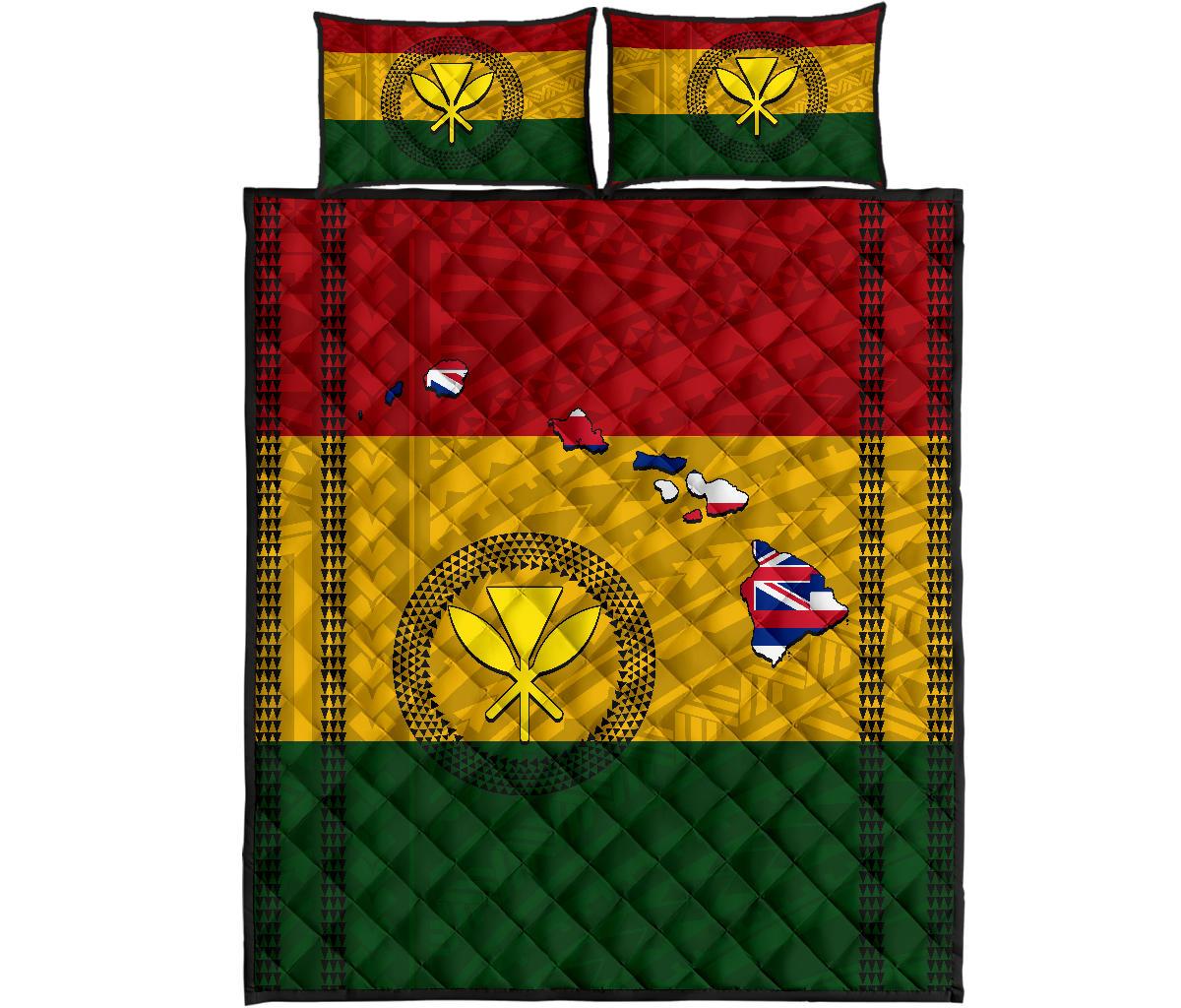 Hawaii Kanaka Flag Polynesian Quilt Bed Set Red - Polynesian Pride