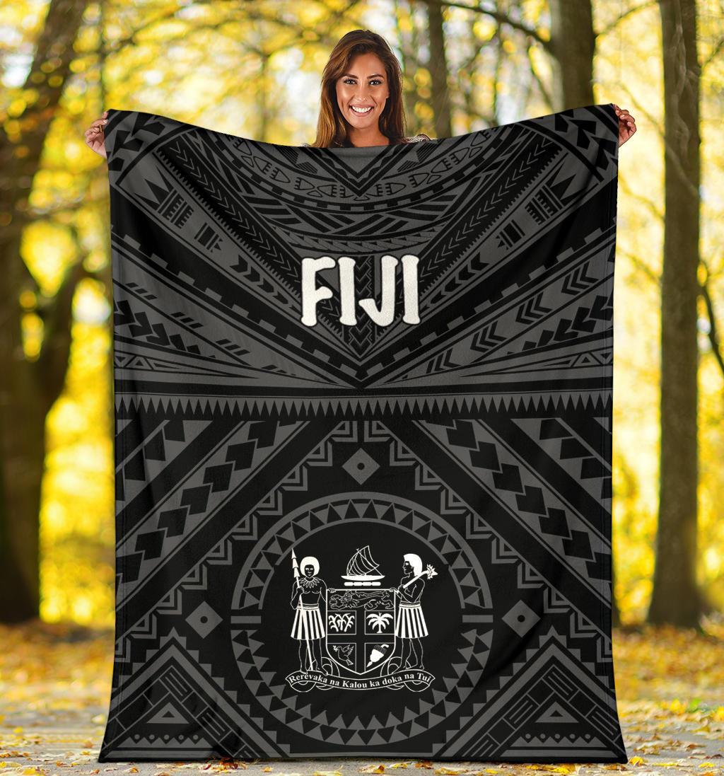 Fiji Premium Blanket - Fiji Seal With Polynesian Tattoo Style (Black) - Polynesian Pride