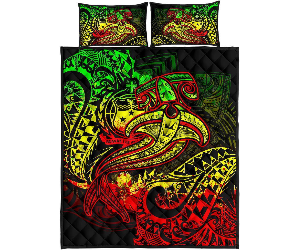 Samoa Quilt Bed Set - Reggae Shark Polynesian Tattoo - Polynesian Pride