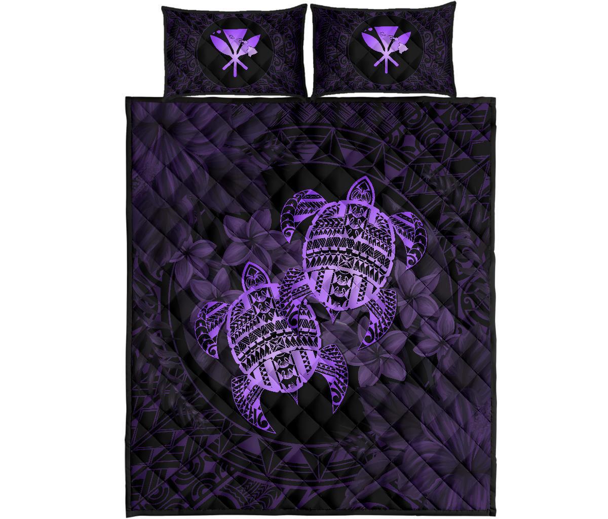 Hawaii Quilt Bed Set - Turtle Strong Pattern Hibiscus Plumeria Violet AH - Polynesian Pride