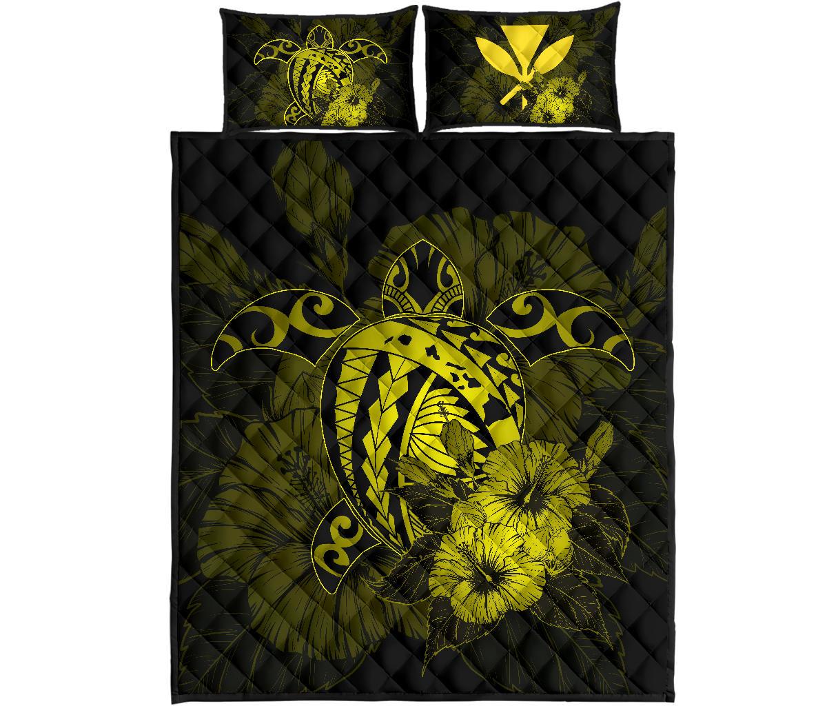 Hawaii Hibiscus Quilt Bed Set - Harold Turtle - Yellow Yellow - Polynesian Pride