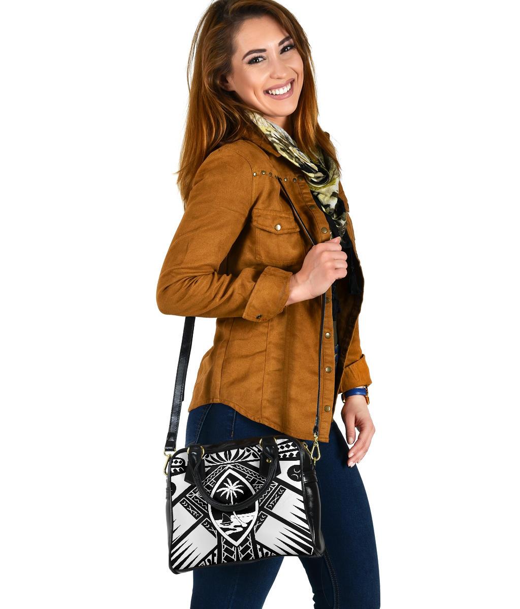 Guam Polynesian Shoulder Handbag - Guam White Seal with Polynesian Tattoo Ver 01 - Polynesian Pride