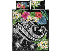 Papua New Guinea Polynesian Quilt Bed Set - Summer Plumeria (Black) - Polynesian Pride