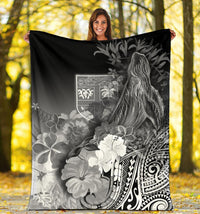 Fiji Premium Blanket - Humpback Whale with Tropical Flowers (White) - Polynesian Pride