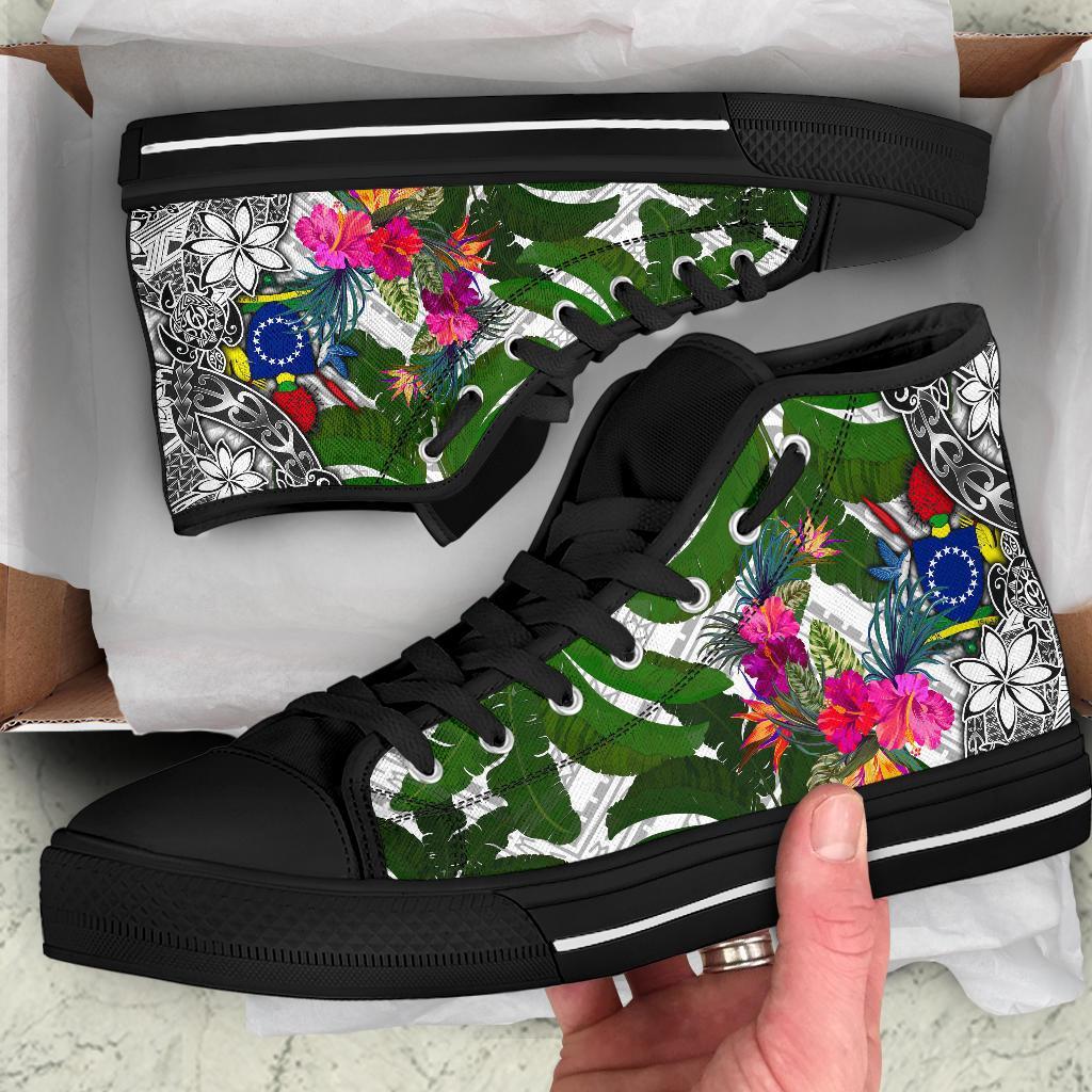 Cook Islands High Top Shoes White - Turtle Plumeria Banana Leaf - Polynesian Pride