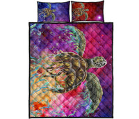 Hawaii Sea Turtle Water Color Travel Galaxy Quilt Bed Set Red - Polynesian Pride