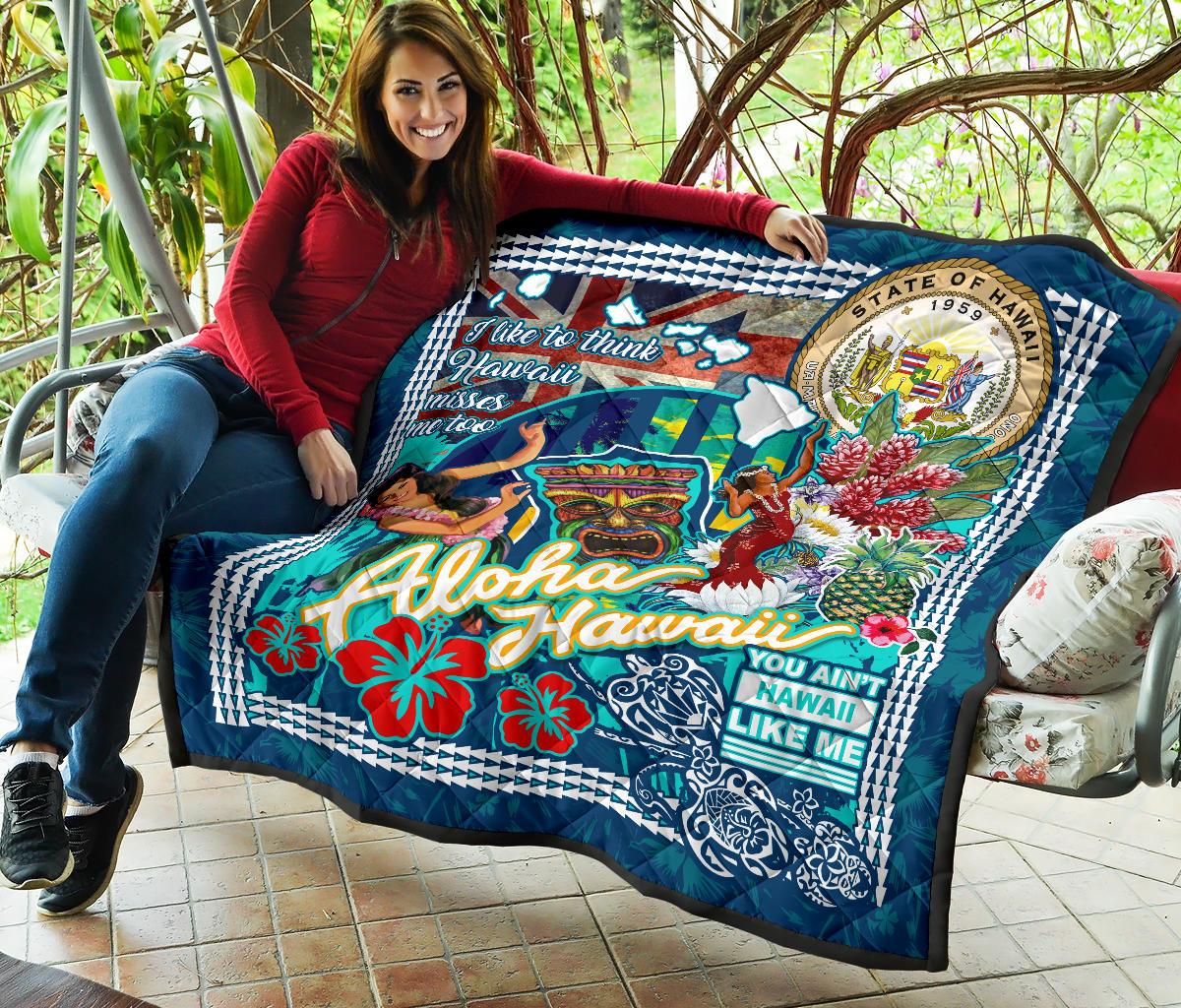 Hawaii Premium Blanket - Hawaii Seal Tiki Face Dancing Girl Aloha Hawaii - Polynesian Pride