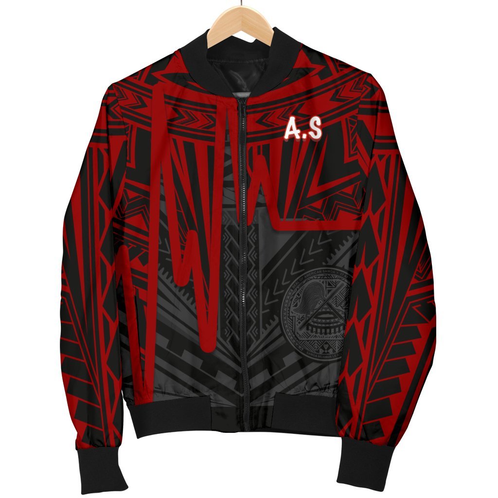 American Samoa Men's Bomber Jacket - Seal With Polynesian Pattern Heartbeat Style (Red) - Polynesian Pride