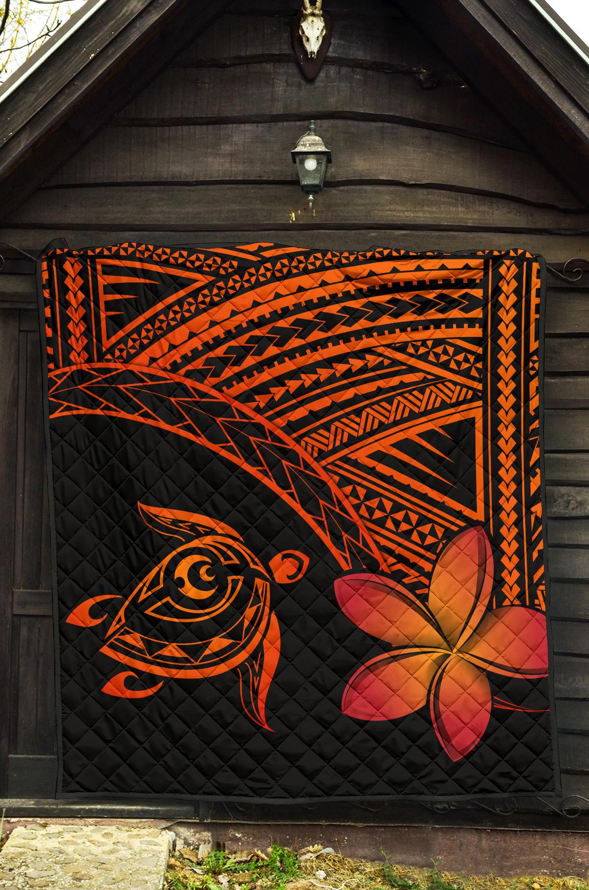 Hawaii Quilt - Hawaii Turtle Plumeria Quilt Orange - Polynesian Pride