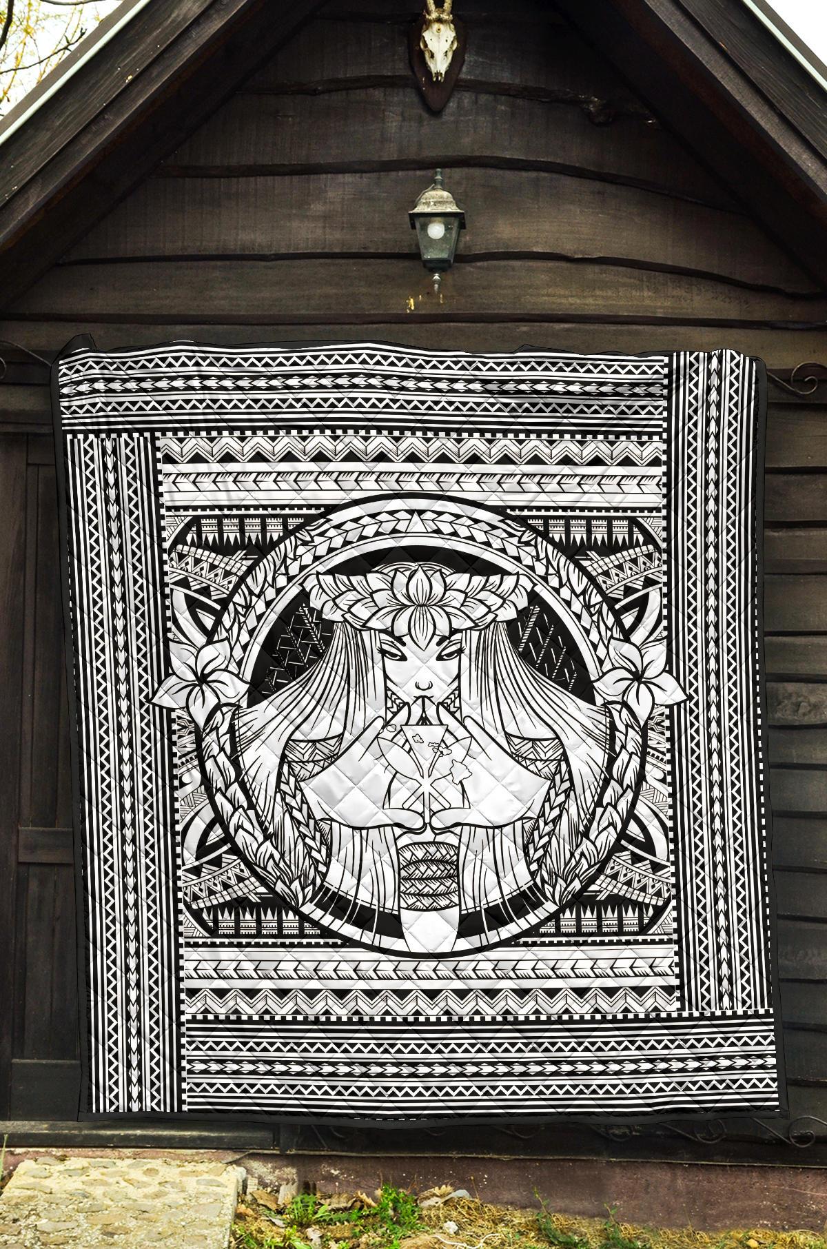 Hawaii Polynesian Pele Kanaka Premium Quilt White - Polynesian Pride