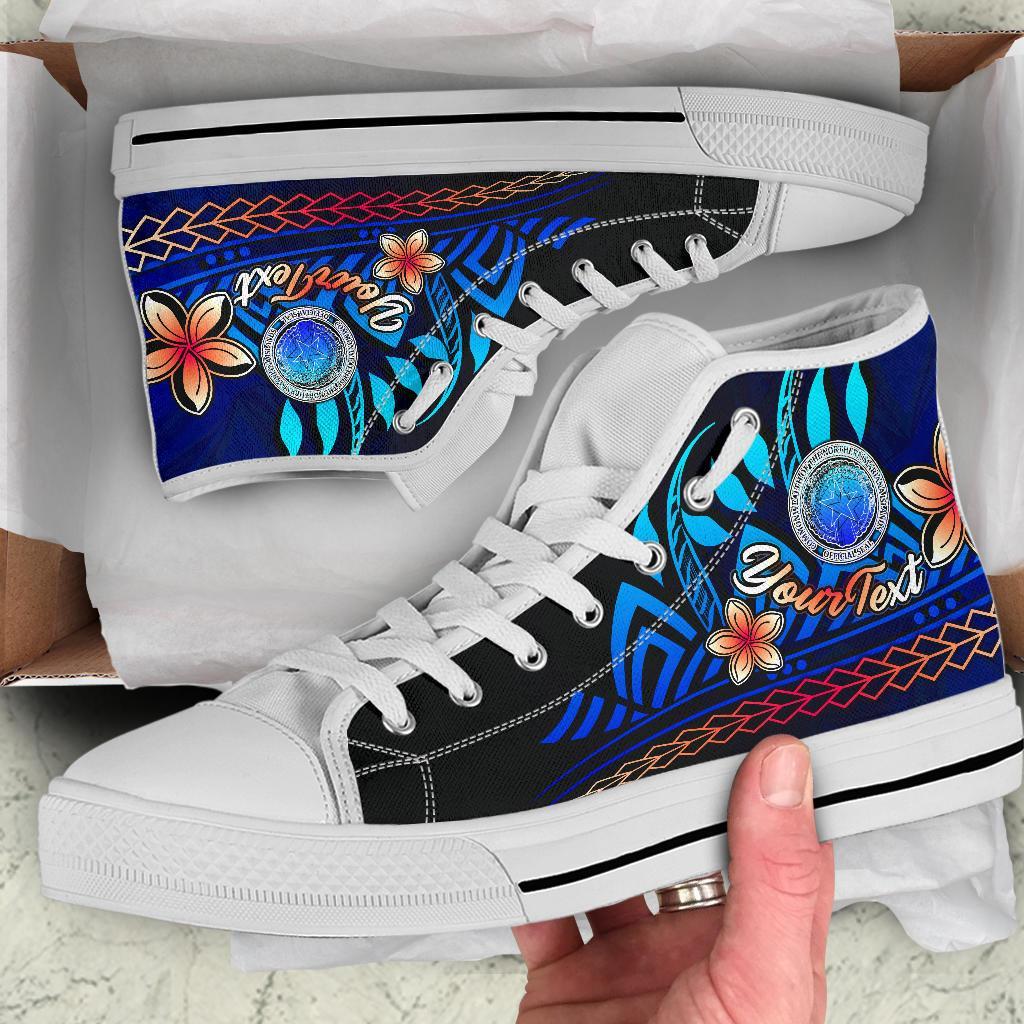 CNMI Custom Personalised High Top Shoes Blue - Vintage Tribal Mountain - Polynesian Pride