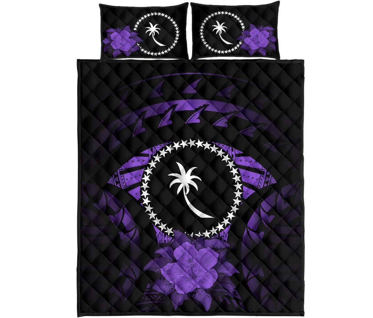 Chuuk Polynesian Quilt Bed Set Hibiscus Purple - Polynesian Pride