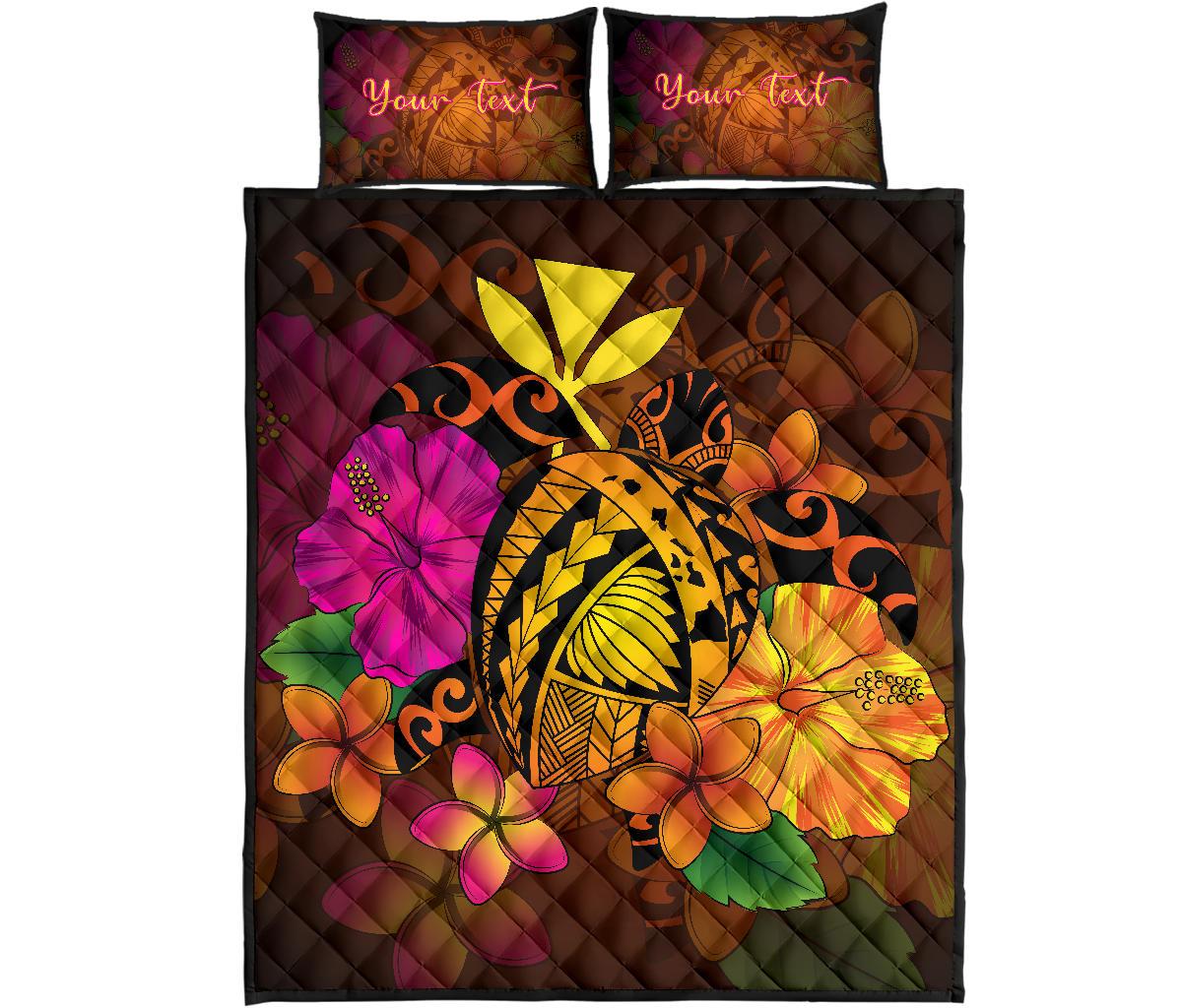 Personalized - Hawaiian Map Turtle Tribal Kanaka Hibiscus Plumeria Polynesian Quilt Bed Set Art - Polynesian Pride