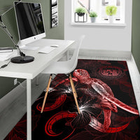 Hawaii Polynesian Area Rugs - Turtle With Blooming Hibiscus Red - Polynesian Pride