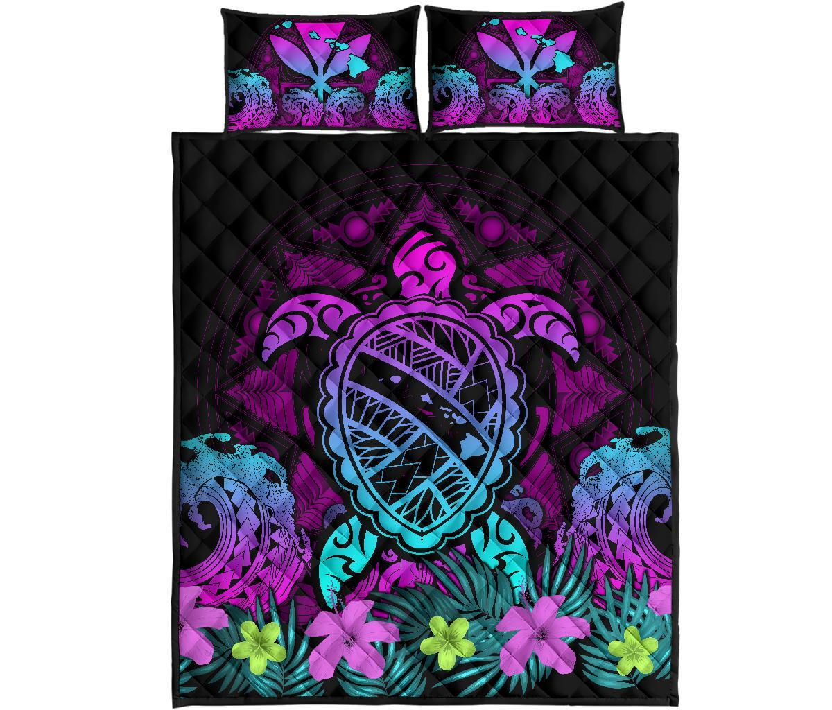 Hawaii Turtle Polynesian Turquoise Quilt Bed Set - Kuly Style Turquoise - Polynesian Pride