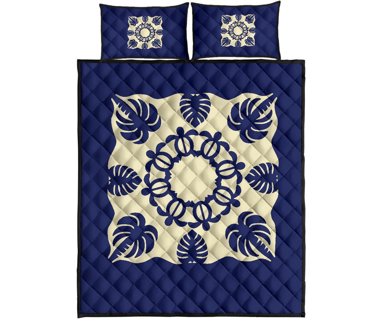 Hawaiian Quilt Bed Set Royal Pattern - Blue Blue - Polynesian Pride