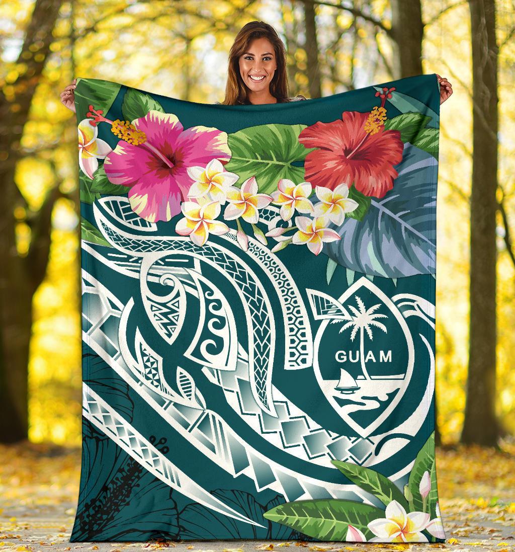 Guam Polynesian Premium Blanket - Summer Plumeria (Turquoise) - Polynesian Pride