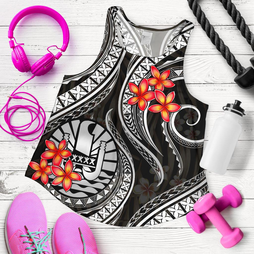 Tahiti Polynesian Women Racerback Tank - White Plumeria - Polynesian Pride
