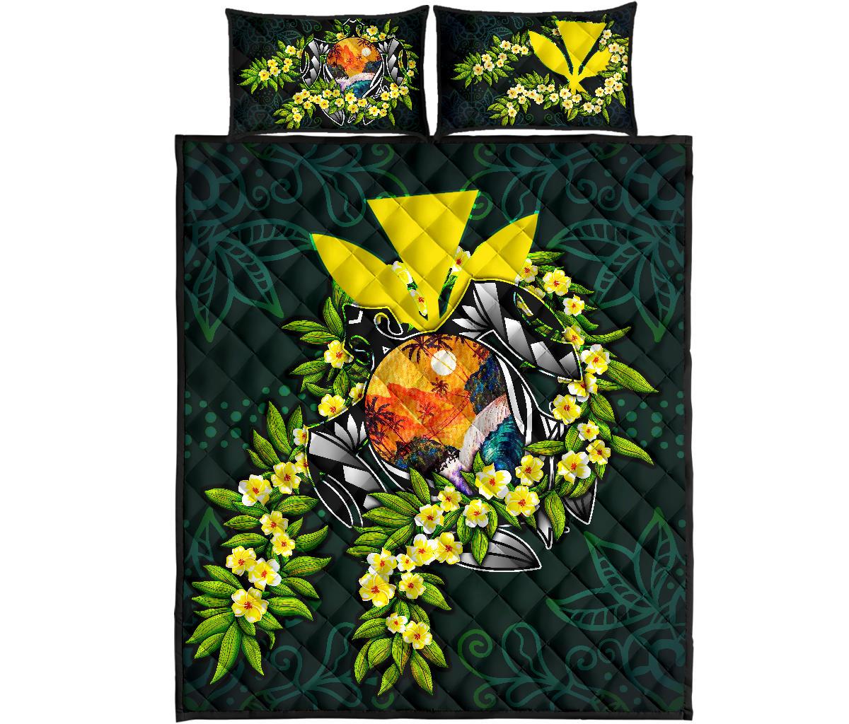Polynesian Hawaii Quilt Bed Set - Ti Leaf Lei Turtle - Polynesian Pride